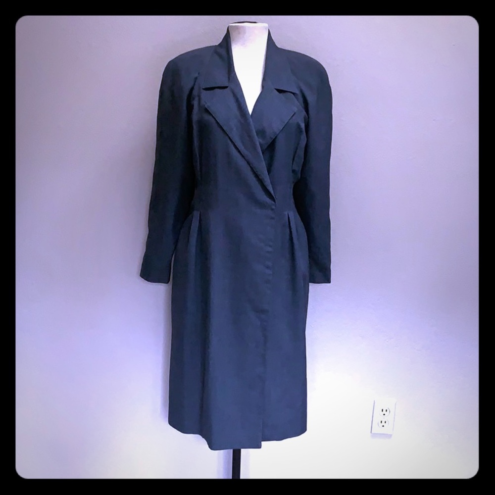 Vintage 80’s Gray wrap coat dress  shoulder pads